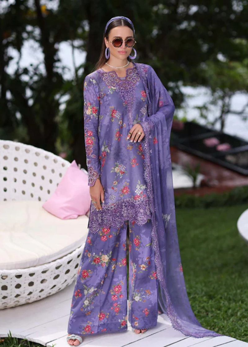 Noor By Saadia Noor Luxe Print Kari | Purple | Unstitched | Party Wear | Digital printed chiffon dupatta | D4B - Image 3