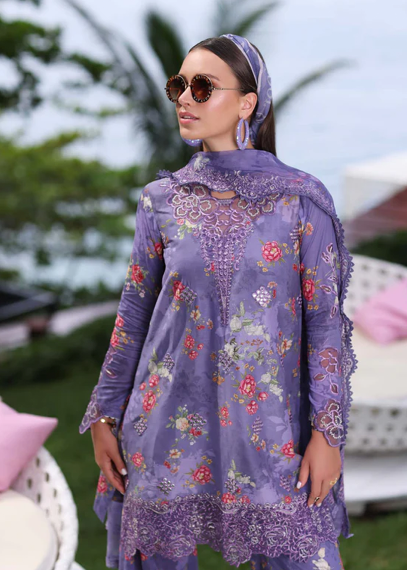 Noor By Saadia Noor Luxe Print Kari | Purple | Unstitched | Party Wear | Digital printed chiffon dupatta | D4B - Image 4