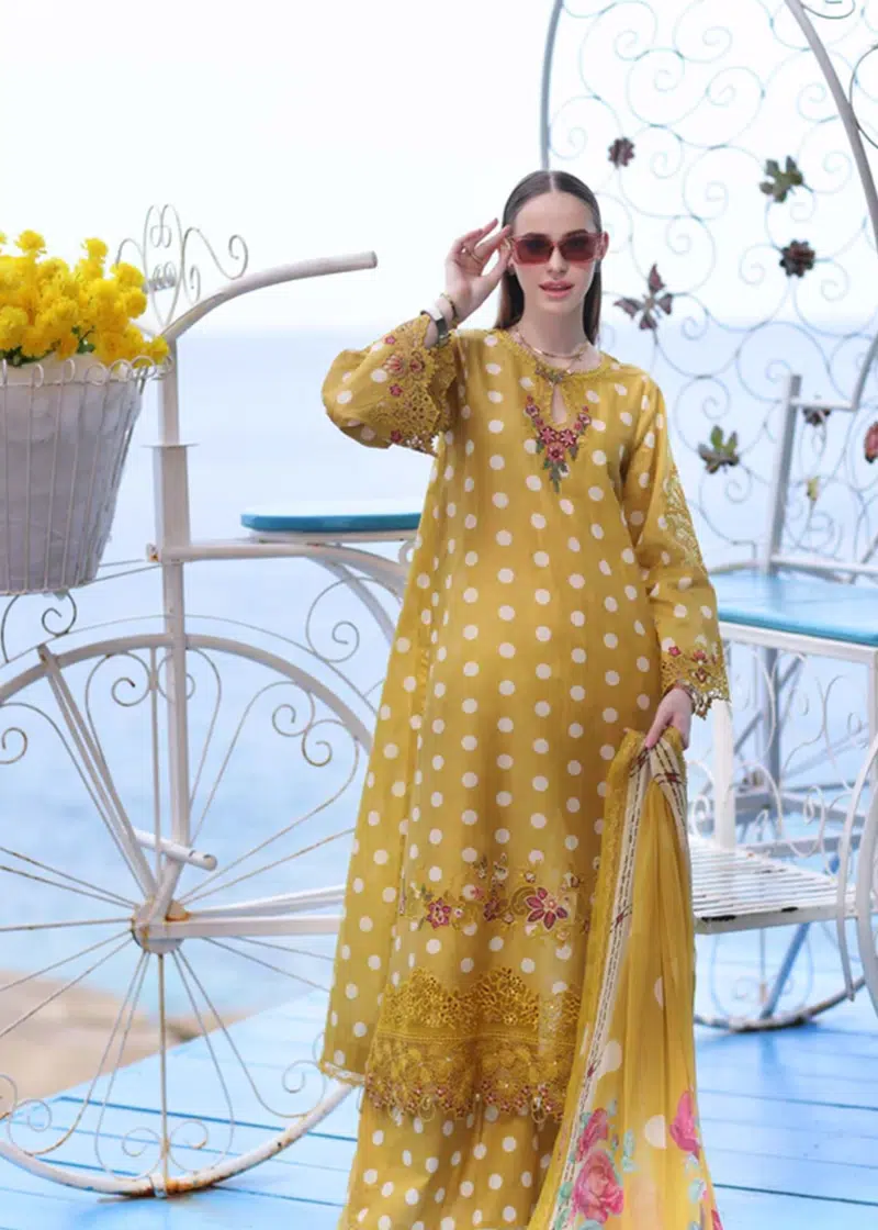 Noor By Saadia Noor Luxe Print Kari | Mustard | Unstitched | Party Wear | Digital printed chiffon dupatta | D6B - Image 3