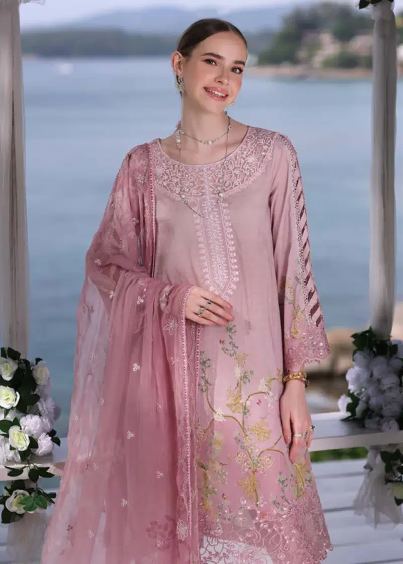 Noor By Saadia Noor Luxe Print Kari | Pearl Pink | Unstitched | Party Wear | Digital printed chiffon dupatta | D7A - Image 2