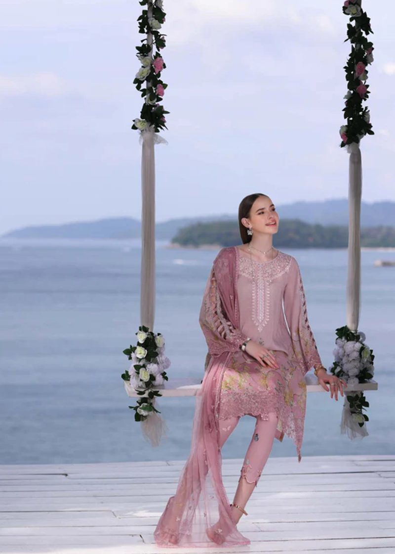 Noor By Saadia Noor Luxe Print Kari | Pearl Pink | Unstitched | Party Wear | Digital printed chiffon dupatta | D7A - Image 4