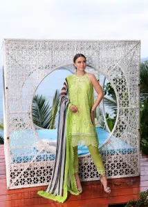 Noor By Saadia Noor Luxe Print Kari | Light Green | Unstitched | Party Wear | Digital printed chiffon dupatta | D8B
