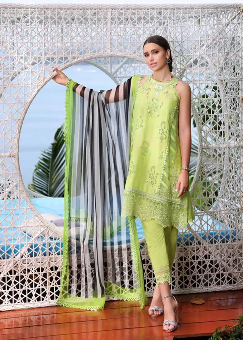 Noor By Saadia Noor Luxe Print Kari | Light Green | Unstitched | Party Wear | Digital printed chiffon dupatta | D8B - Image 2