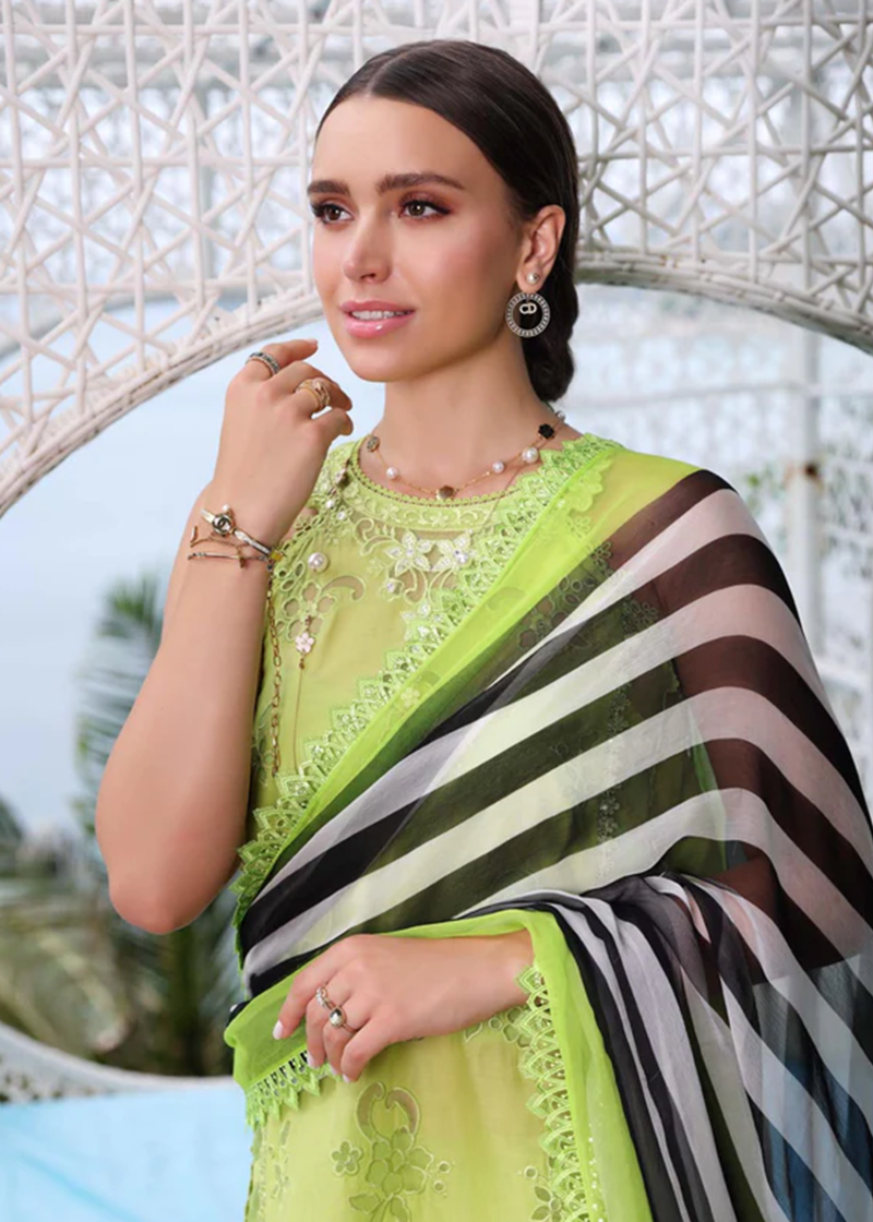 Noor By Saadia Noor Luxe Print Kari | Light Green | Unstitched | Party Wear | Digital printed chiffon dupatta | D8B - Image 4
