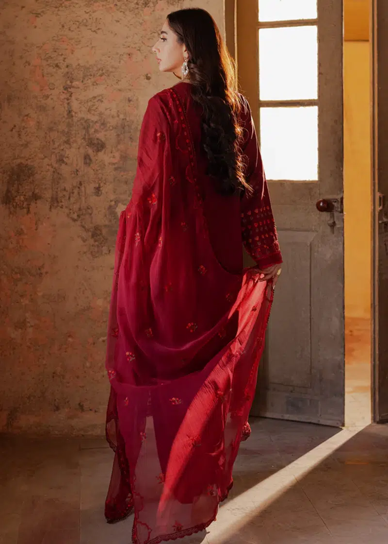 RajBari Lawn | Red | Unstitched | Party wear | embroidered Fancy Dupatta | 4-A - Image 2