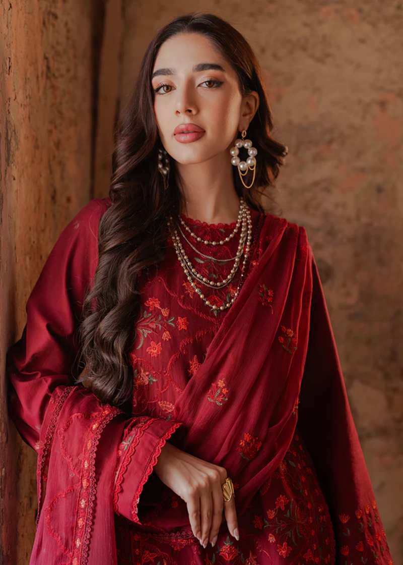 RajBari Lawn | Red | Unstitched | Party wear | embroidered Fancy Dupatta | 4-A - Image 3
