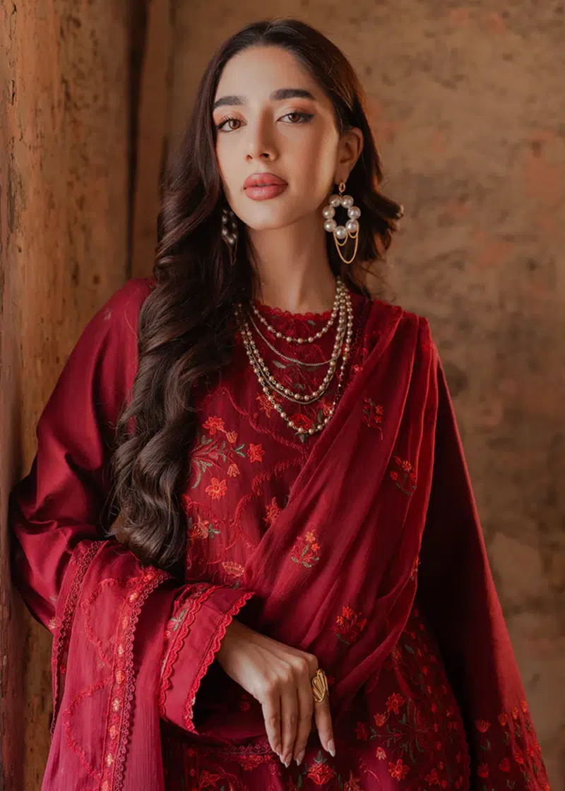 RajBari Lawn | Red | Unstitched | Party wear | embroidered Fancy Dupatta | 4-A - Image 3