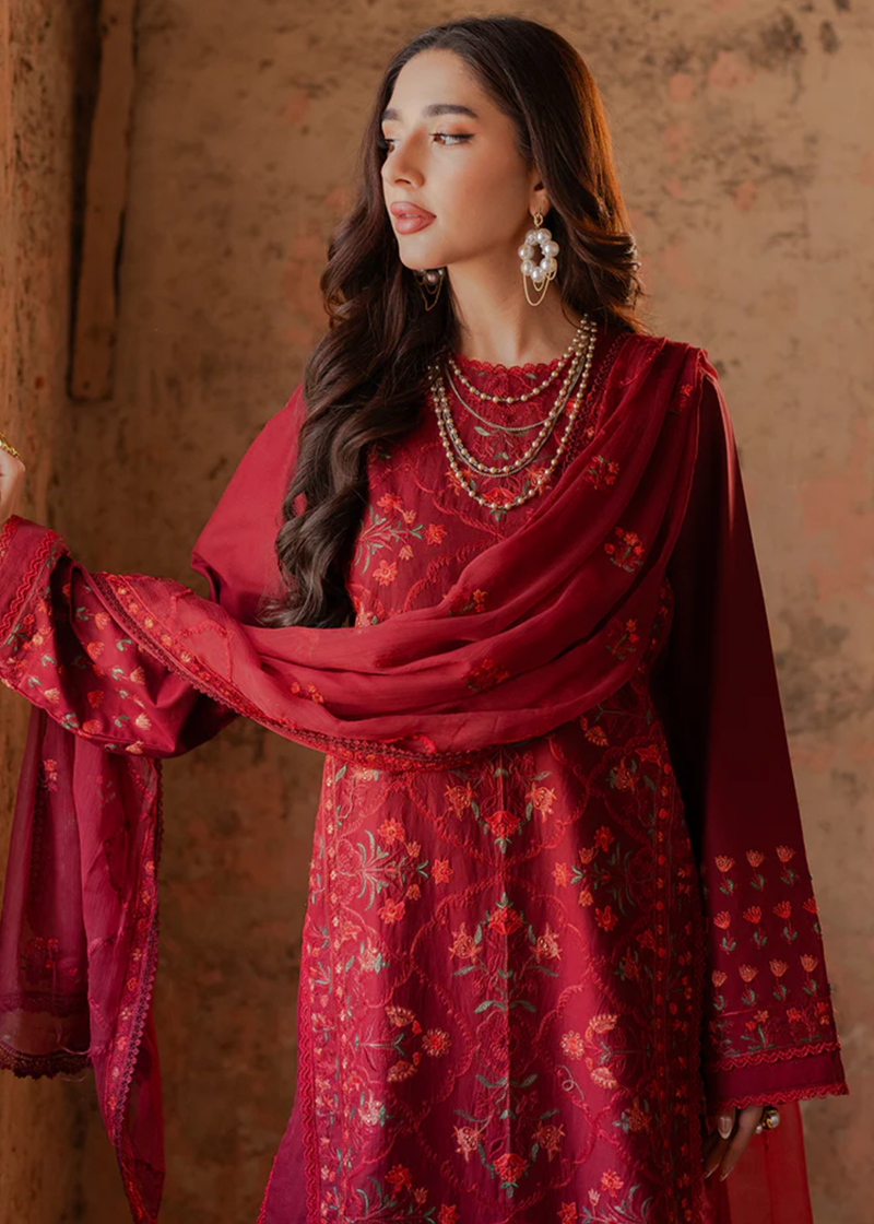 RajBari Lawn | Red | Unstitched | Party wear | embroidered Fancy Dupatta | 4-A - Image 4