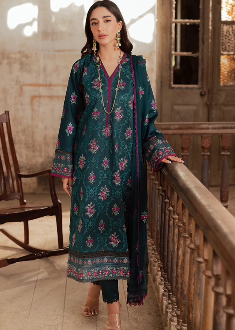 RajBari Lawn | Dark Green | Unstitched | Party wear | embroidered Fancy Dupatta | 2-A - Image 2