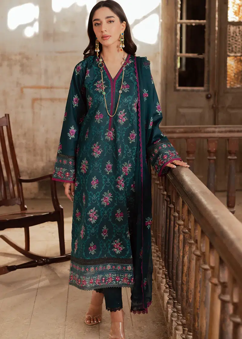RajBari Lawn | Dark Green | Unstitched | Party wear | embroidered Fancy Dupatta | 2-A - Image 2
