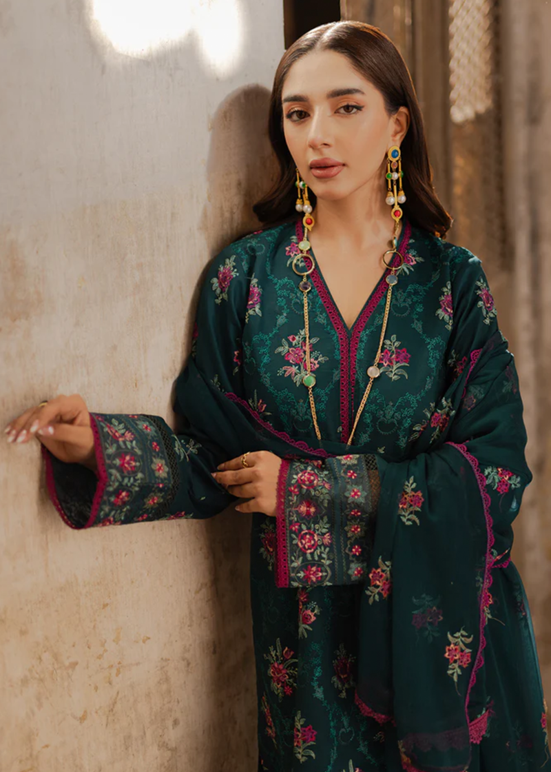 RajBari Lawn | Dark Green | Unstitched | Party wear | embroidered Fancy Dupatta | 2-A - Image 3