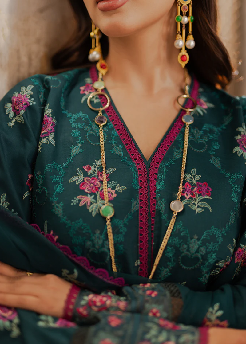 RajBari Lawn | Dark Green | Unstitched | Party wear | embroidered Fancy Dupatta | 2-A - Image 4