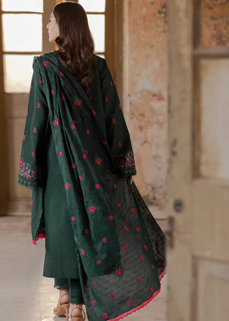 RajBari Lawn | Dark Green | Unstitched | Party wear | embroidered Fancy Dupatta | 3-B - Image 2