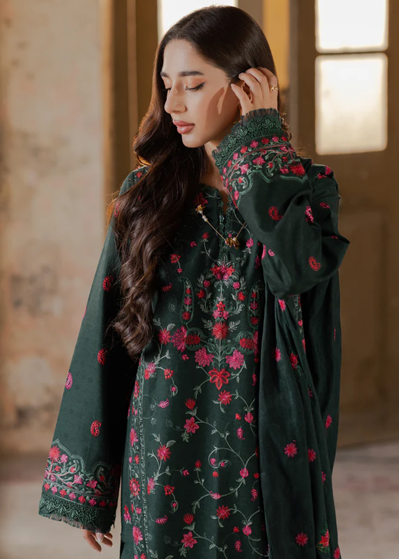 RajBari Lawn | Dark Green | Unstitched | Party wear | embroidered Fancy Dupatta | 3-B - Image 3