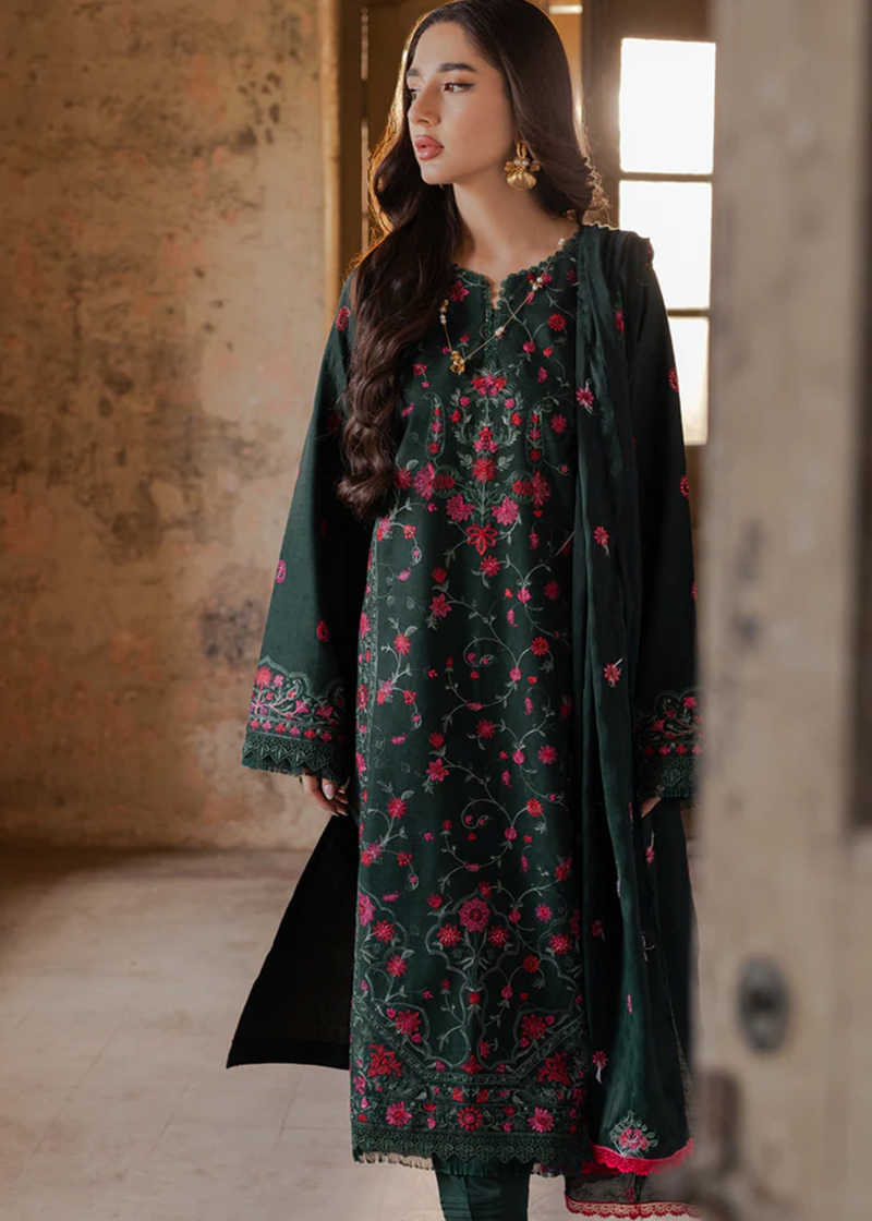 RajBari Lawn | Dark Green | Unstitched | Party wear | embroidered Fancy Dupatta | 3-B - Image 4