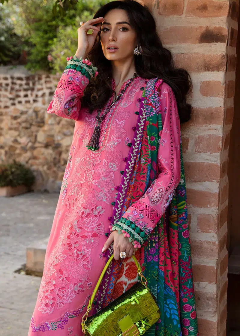 Republic Womens Wear Luxury Lawn | Coral Pink | Unstitched | Party wear | Printed silk dupatta | D1-A - Image 3