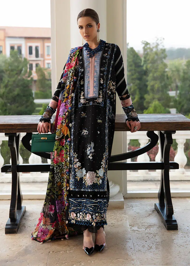 Republic Womens Wear Luxury Lawn | Black | Unstitched | Party wear | Printed silk dupatta | D2-A - Image 2