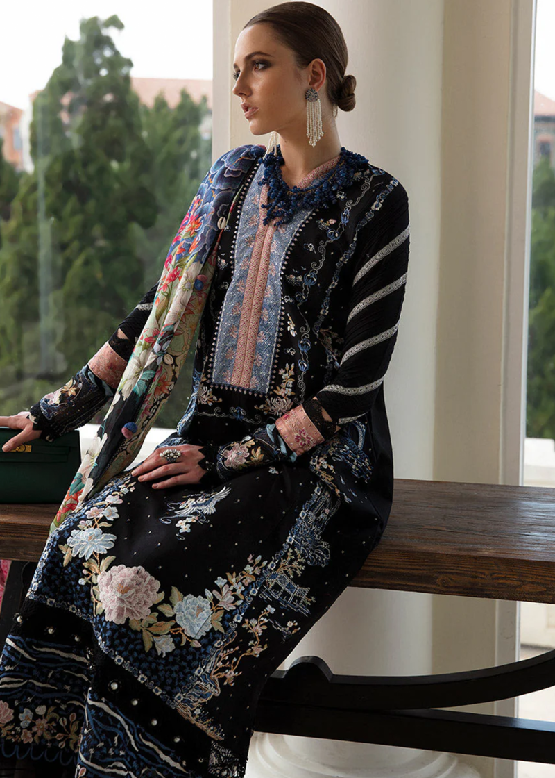 Republic Womens Wear Luxury Lawn | Black | Unstitched | Party wear | Printed silk dupatta | D2-A - Image 3