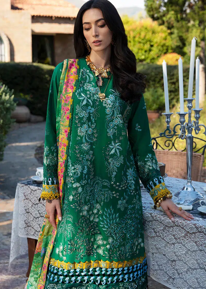 Republic Womens Wear Luxury Lawn | Green | Unstitched | Party wear | Printed silk dupatta | D3-B - Image 2