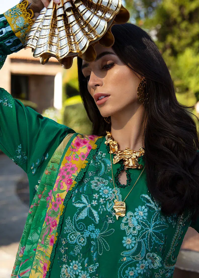 Republic Womens Wear Luxury Lawn | Green | Unstitched | Party wear | Printed silk dupatta | D3-B - Image 3