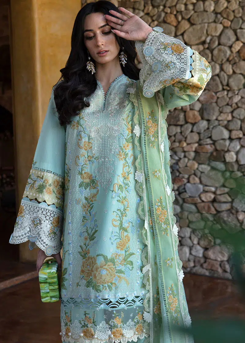 Republic Womens Wear Luxury Lawn | Sea Green | Unstitched | Party wear | Printed silk dupatta | D6-B - Image 2