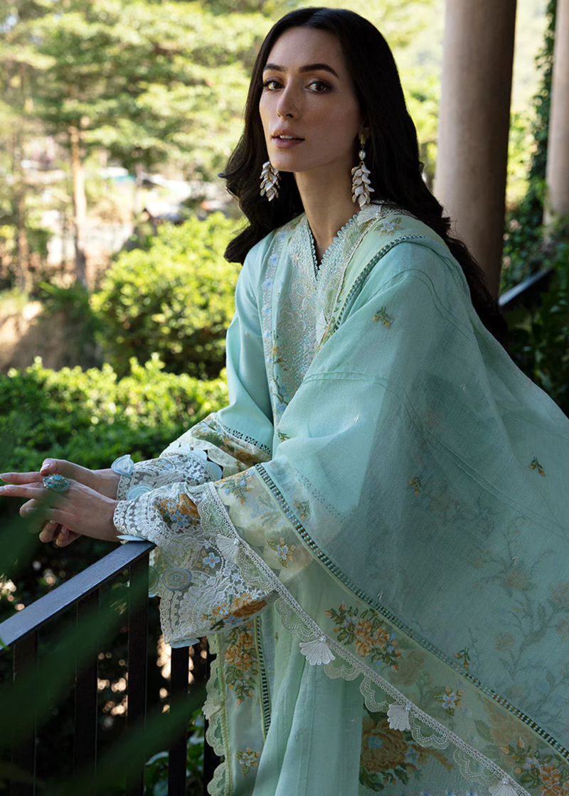 Republic Womens Wear Luxury Lawn | Sea Green | Unstitched | Party wear | Printed silk dupatta | D6-B - Image 3