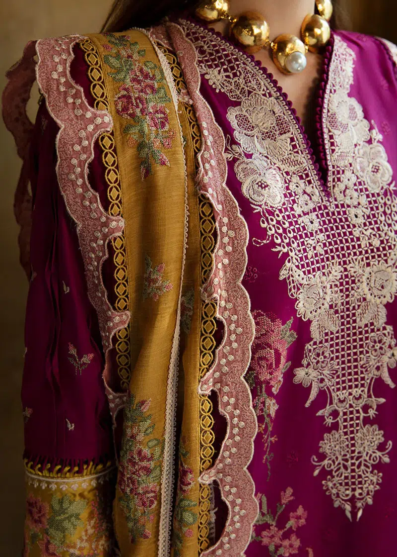 Republic Womens Wear Luxury Lawn | Burgundy | Unstitched | Party wear | Printed silk dupatta | D6-A - Image 3