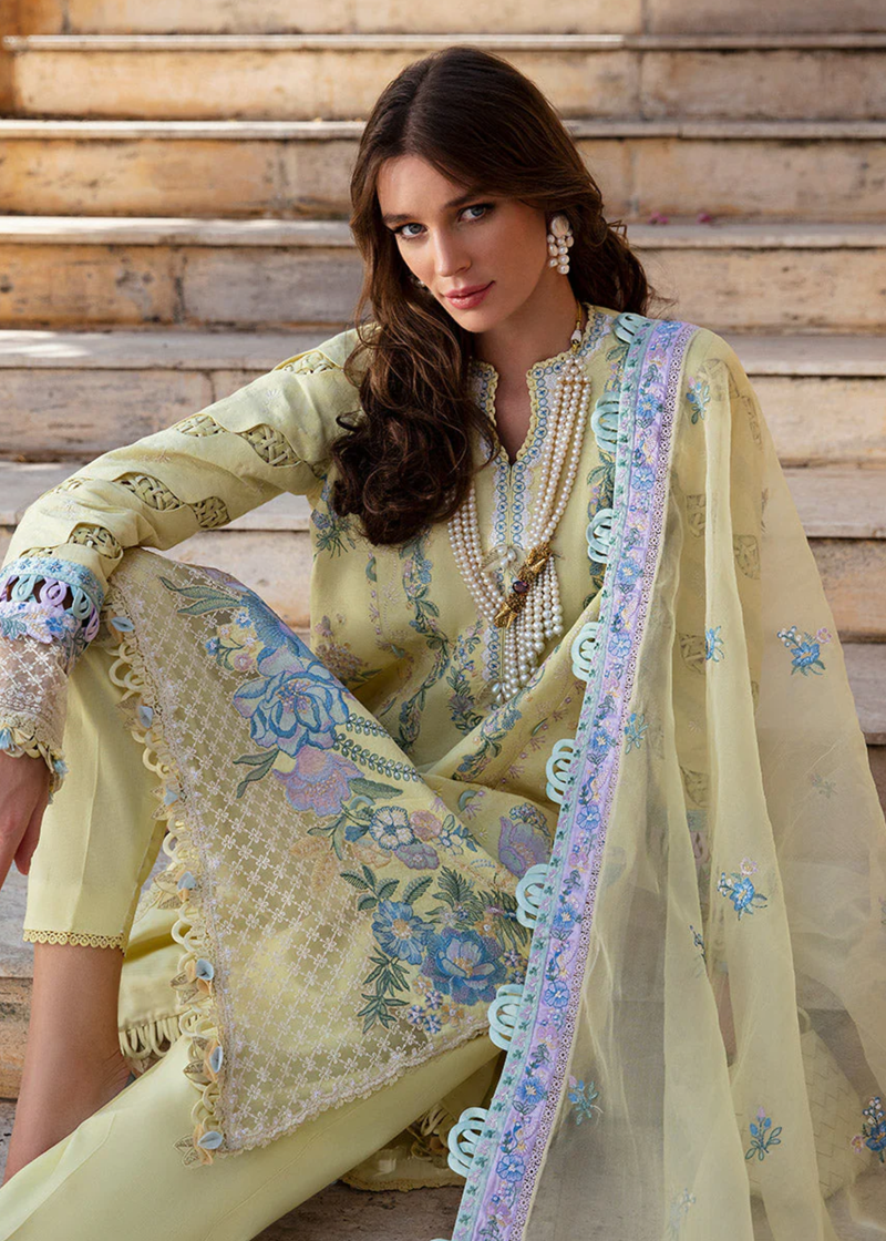 Republic Womens Wear Luxury Lawn | Yellow | Unstitched | Party wear | Printed silk dupatta | D7-B - Image 3