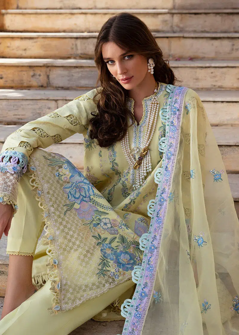 Republic Womens Wear Luxury Lawn | Yellow | Unstitched | Party wear | Printed silk dupatta | D7-B - Image 3