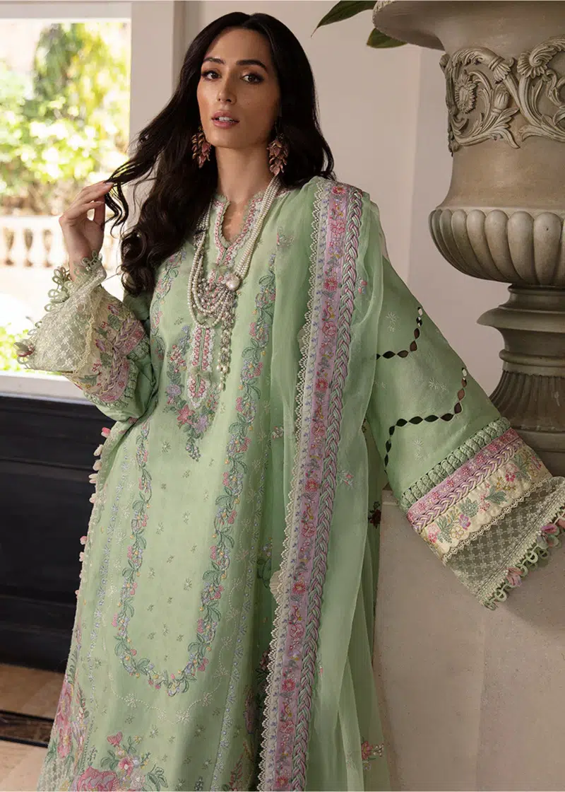 Republic Womens Wear Luxury Lawn | Sea Green | Unstitched | Party wear | Printed silk dupatta | D7-A - Image 2