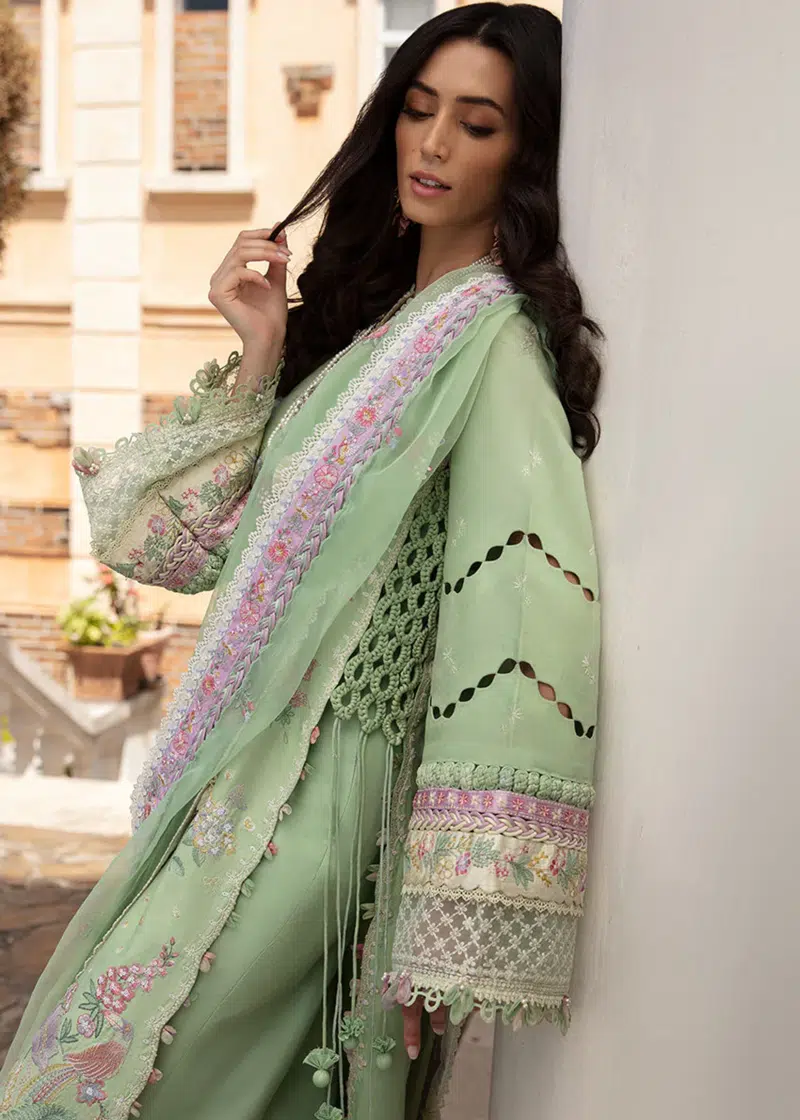 Republic Womens Wear Luxury Lawn | Sea Green | Unstitched | Party wear | Printed silk dupatta | D7-A - Image 3