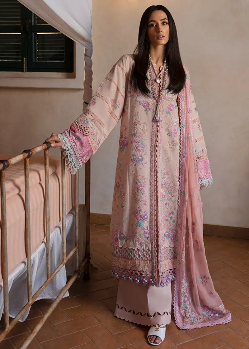 Republic Womens Wear Luxury Lawn | Peach | Unstitched | Party wear | Printed silk dupatta | D8-B - Image 2