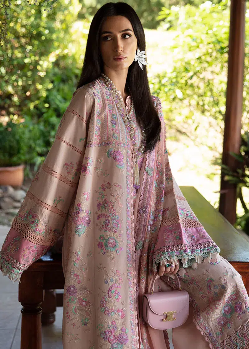 Republic Womens Wear Luxury Lawn | Peach | Unstitched | Party wear | Printed silk dupatta | D8-B - Image 3