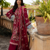 Republic Womens Wear Luxury Lawn | Maroon | Unstitched | Party wear | Printed silk dupatta | D8-A