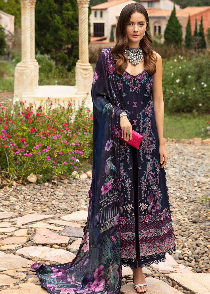 Ramsha Andaaz Luxury Lawn | Navy Blue | Unstitched | Party wear | Digital printed silk dupatta | Z-803 - Image 2