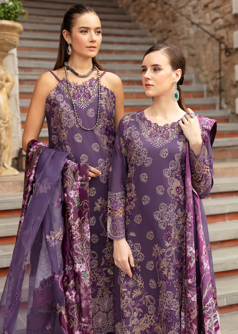 Ramsha Andaaz Luxury Lawn | Dark Purple | Unstitched | Party wear | Digital printed silk dupatta | Z-807 - Image 3