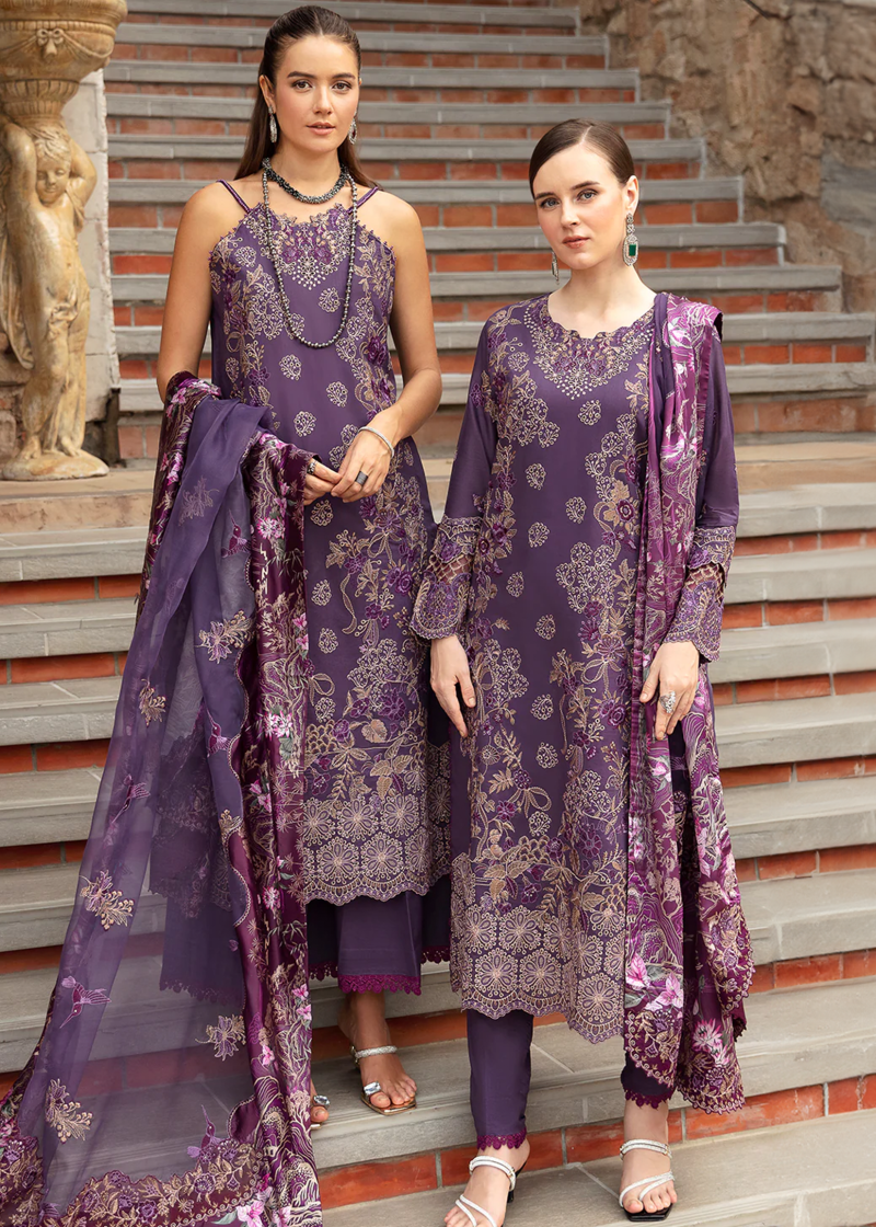 Ramsha Andaaz Luxury Lawn | Dark Purple | Unstitched | Party wear | Digital printed silk dupatta | Z-807 - Image 4