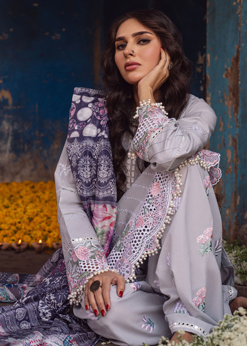 Sahane Sahakari Luxury Lawn | Sky Blue | Unstitched | Party wear | Cotton Net Dupatta | CT10007 Dastaan - Image 3