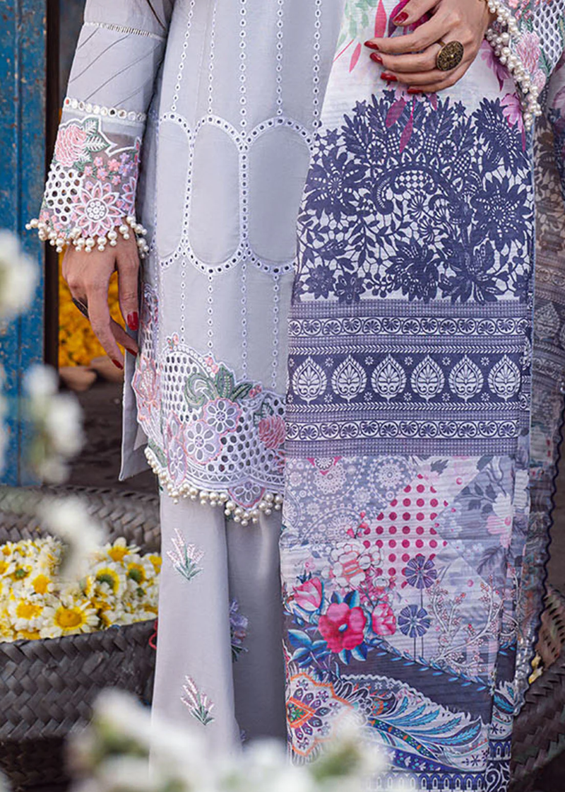 Sahane Sahakari Luxury Lawn | Sky Blue | Unstitched | Party wear | Cotton Net Dupatta | CT10007 Dastaan - Image 4