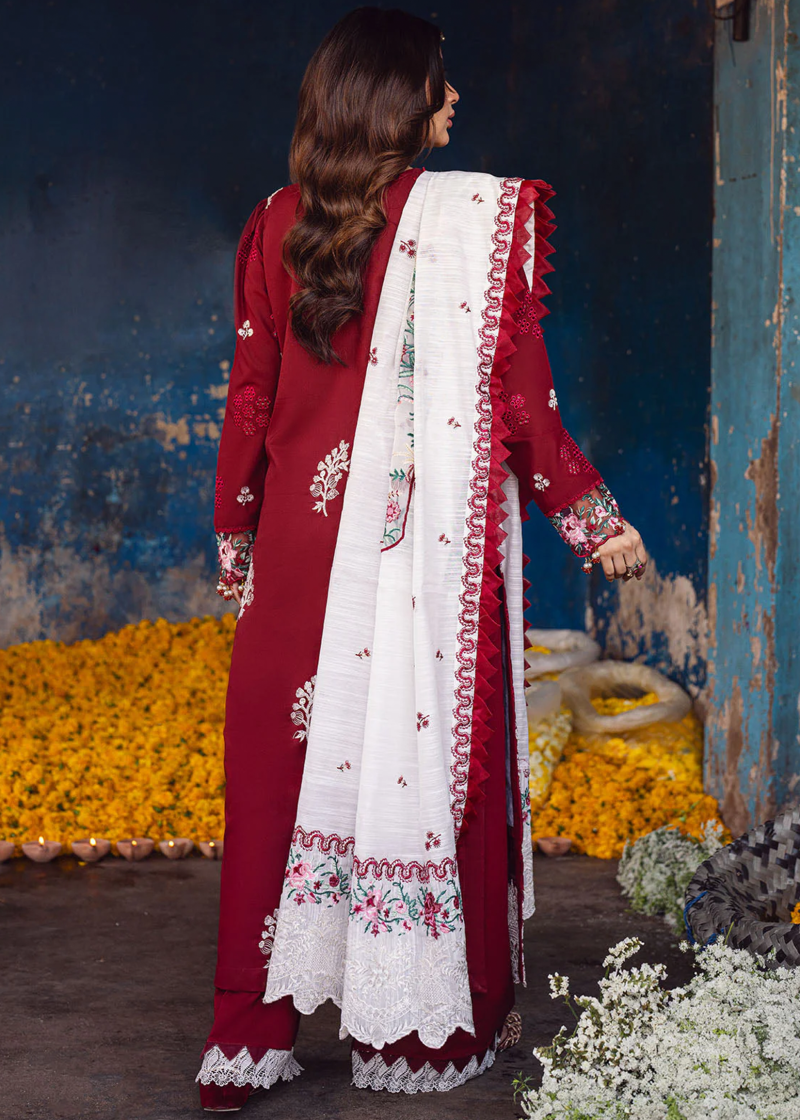 Sahane Sahakari Luxury Lawn | Maroon | Unstitched | Party wear | Cotton Net Dupatta | CT10001 Gulaab - Image 2