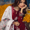 Sahane Sahakari Luxury Lawn | Maroon | Unstitched | Party wear | Cotton Net Dupatta | CT10001 Gulaab - Image 3