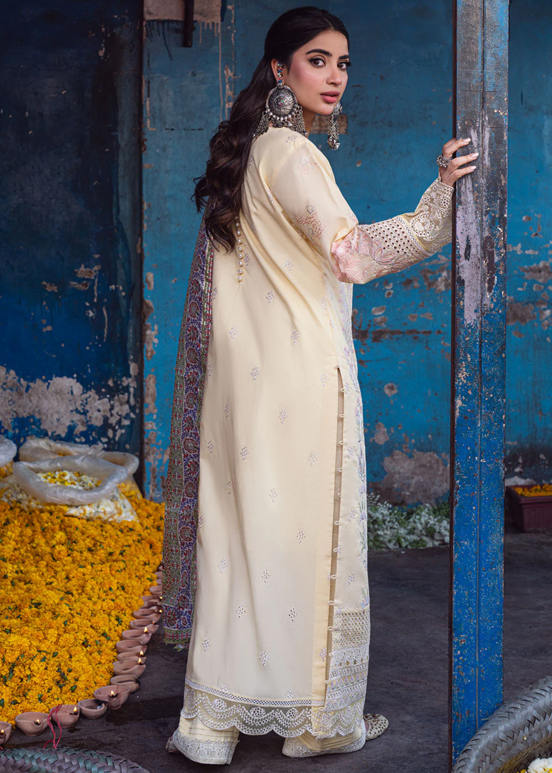 Sahane Sahakari Luxury Lawn | Yellow | Unstitched | Party wear | Cotton Net Dupatta | CT10003 Zaanat - Image 2