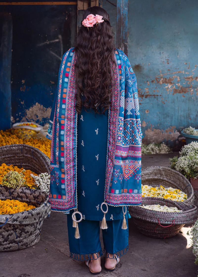 Sahane Sahakari Luxury Lawn | Dark Blue | Unstitched | Party wear | Cotton Net Dupatta | CT10005 Gulzaar - Image 2