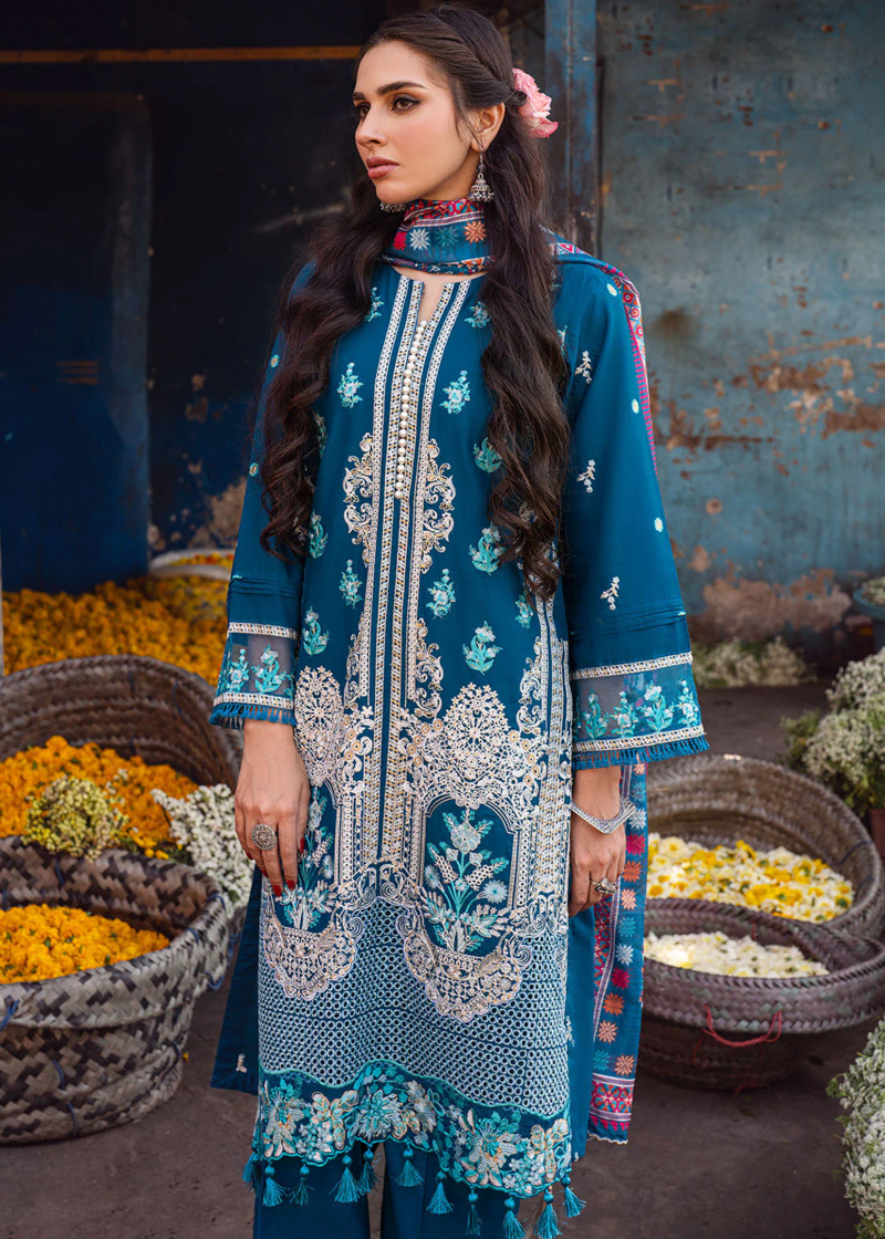 Sahane Sahakari Luxury Lawn | Dark Blue | Unstitched | Party wear | Cotton Net Dupatta | CT10005 Gulzaar - Image 4