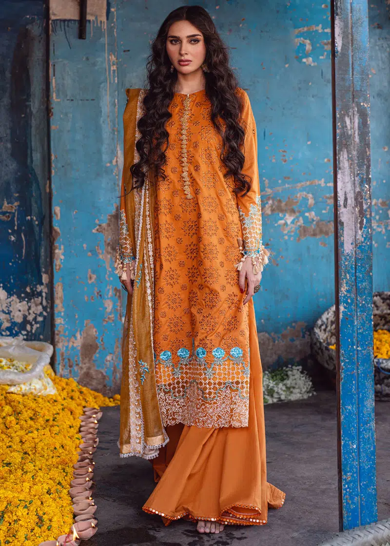 Sahane Sahakari Luxury Lawn | Mustard | Unstitched | Party wear | Cotton Net Dupatta | CT10002 Mashal