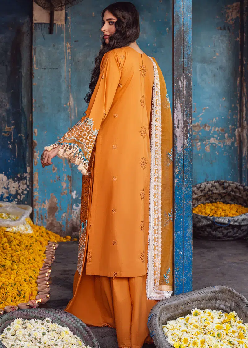 Sahane Sahakari Luxury Lawn | Mustard | Unstitched | Party wear | Cotton Net Dupatta | CT10002 Mashal - Image 2