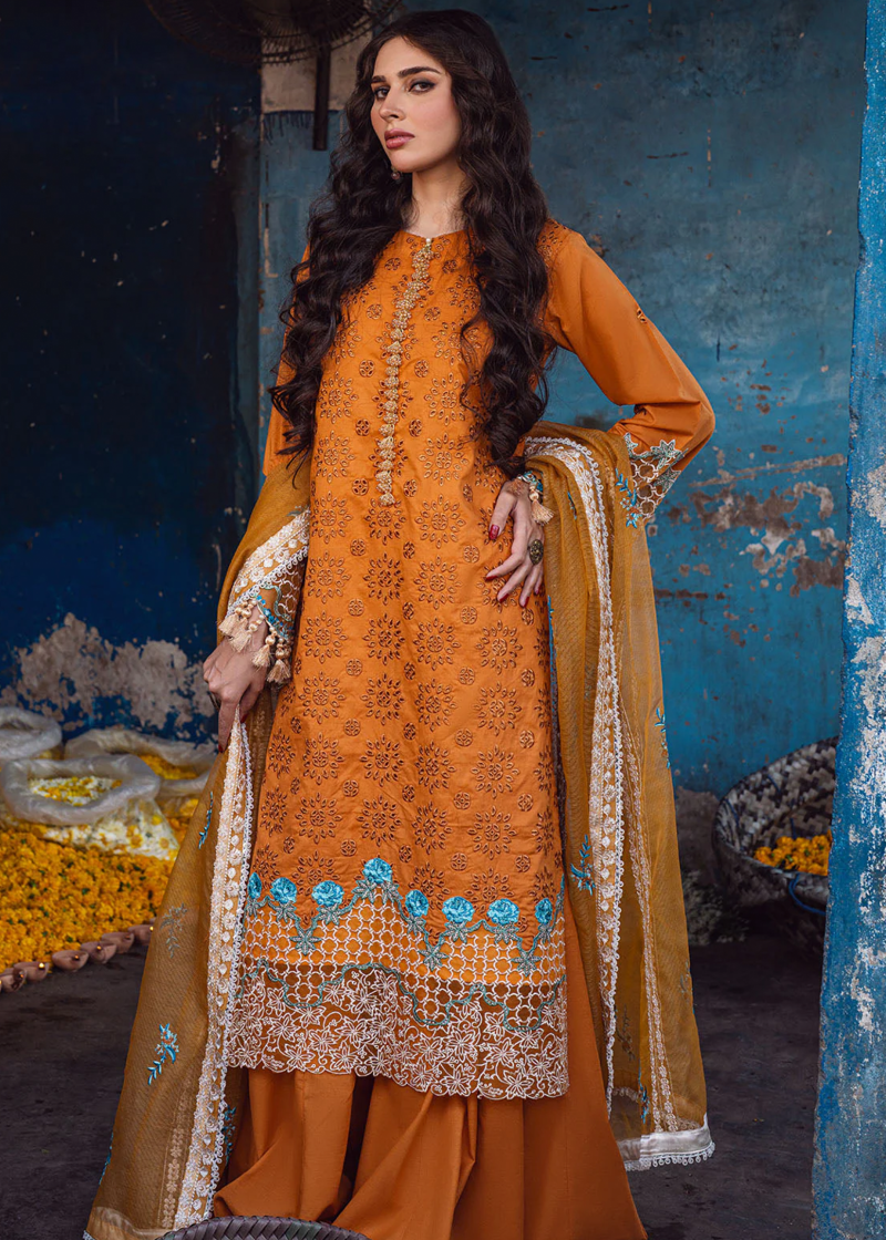 Sahane Sahakari Luxury Lawn | Mustard | Unstitched | Party wear | Cotton Net Dupatta | CT10002 Mashal - Image 4