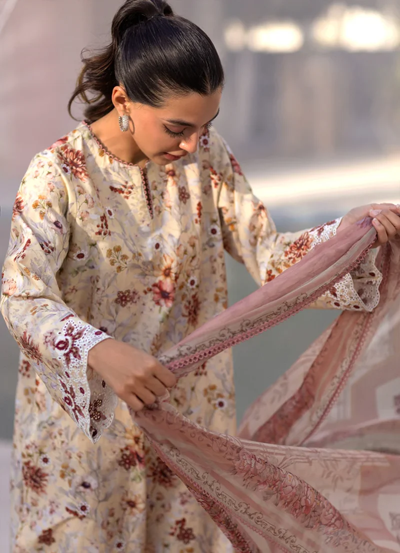 Image | Summer Essence '25 | Embroidered Printed Suit | Cotton | Cream | Stitched | 3 pc set. - Image 4