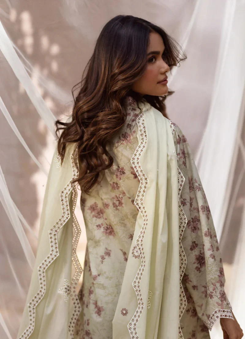 Image | Summer Essence '25 | Embroidered Printed Suit | Cotton | Light Olive | Stitched | 3 pc set. - Image 2
