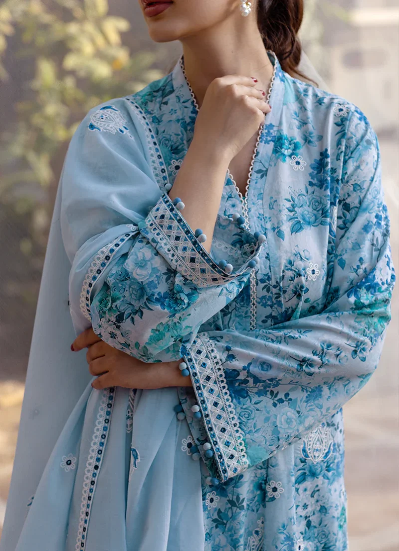 Image | Summer Essence '25 | Embroidered Printed Suit | Cotton | Blue | Stitched | 3 pc set. - Image 3